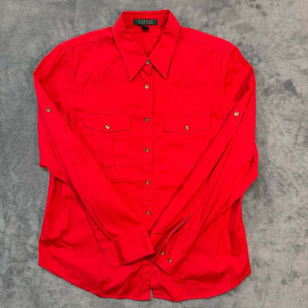 Large Lauren Ralph Lauren Button Down Shirt Red equestrian workwear